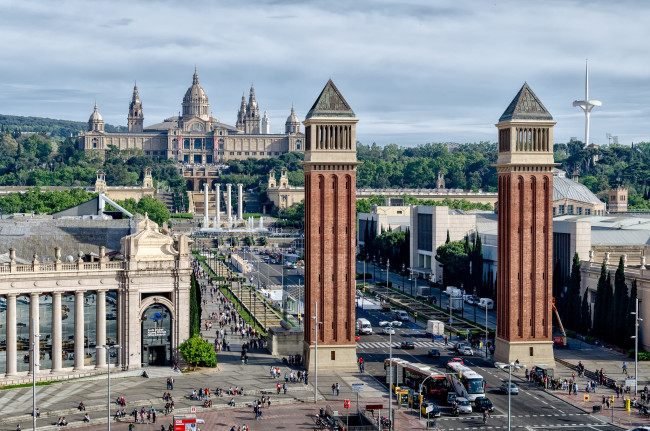 Обои картинки фото fira barcelona - montjuic, города, барселона , испания, площадь, дворец, врата