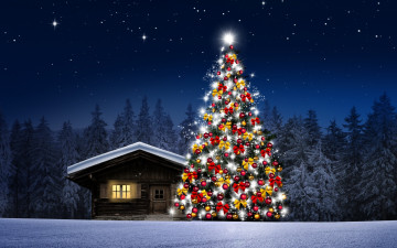 Картинка праздничные Ёлки новогодняя елка елки winter рождество зима snow новый год украшения night christmas decoration снег merry happy tree шары снежинки