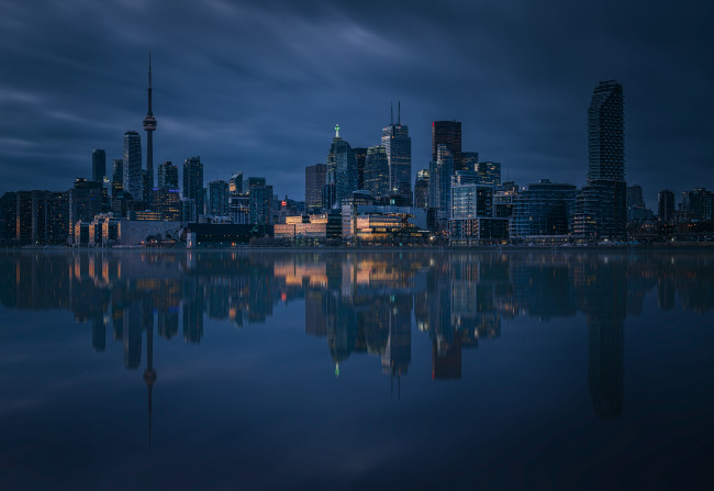 Обои картинки фото города, - огни ночного города, remo, daut, отражение, ночь, торонто, канада