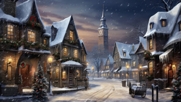 Картинка рисованное города новый год рождество