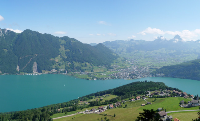 Обои картинки фото швейцария, эмметтен, города, пейзажи, город, озеро, горы