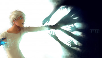 Картинка аниме -halloween+&+magic мистика руки парень крик молнии