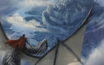 Картинка фэнтези драконы арт дракон в небе всадник полет