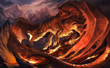 Картинка фэнтези драконы дракон красный злой огонь
