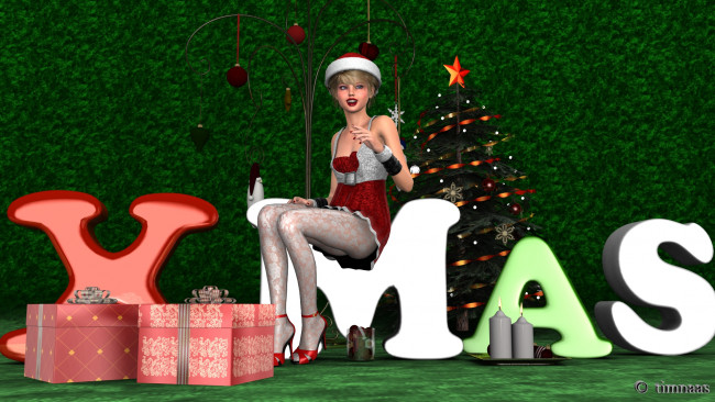 Обои картинки фото 3д графика, holidays,  праздники, подарки, елка, девушка