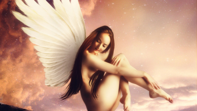 Обои картинки фото фэнтези, ангелы, девушка, ангел, крылья, шатенка
