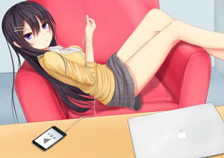 Картинка автор +kurokami+ kurokaminohito аниме музыка ноутбук девушка наушники арт
