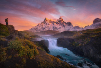 Картинка природа водопады рассвет река гора пейзаж