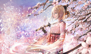 Картинка автор +sishenfan аниме fate stay+night сейбер saber stay night цветы сакура меч весна