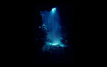Картинка природа другое тьма камни пещера лучи яма свет