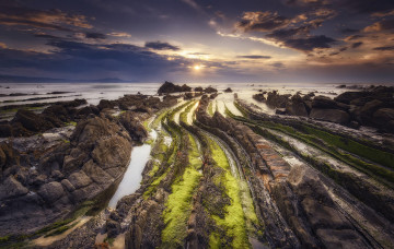 Картинка природа побережье закат испания бискайя страна басков
