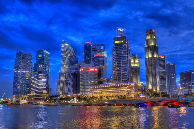 Обои картинки фото singapore, night, города, сингапур , сингапур, ночь, побережье