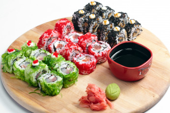 Картинка еда рыба +морепродукты +суши +роллы японская кухня роллы суши васаби ассорти соус имбирь икра