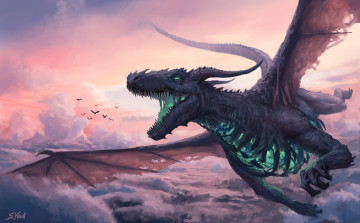 Картинка фэнтези драконы дракон полет небо облака нежить