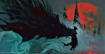 Картинка фэнтези демоны демон крылья дым башни