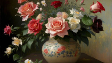Картинка рисованное цветы букет живопись имитация живописи ии-арт нейросеть