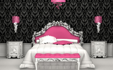 Картинка 3д графика realism реализм розовый кровать комната