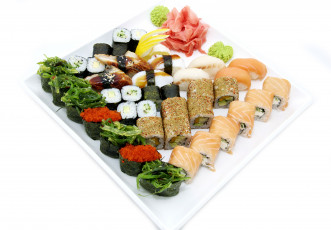 Картинка еда рыба +морепродукты +суши +роллы суши роллы лимон воссаби имбирь