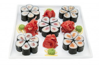 Картинка еда рыба +морепродукты +суши +роллы воссаби имбирь суши роллы лимон