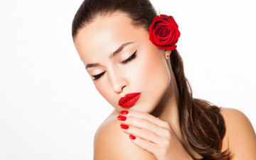 Картинка девушки -unsort+ лица +портреты модель белый фон роза волосы лицо стрелки макияж помада