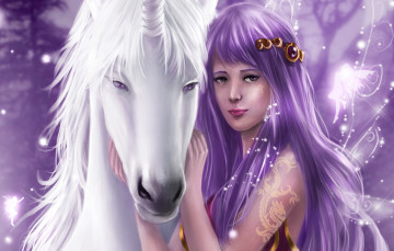 Картинка фэнтези девушки украшения крылья белая лошадь девушка единорог