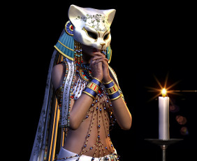 Картинка 3д+графика фантазия+ fantasy свеча маска фон взгляд девушка