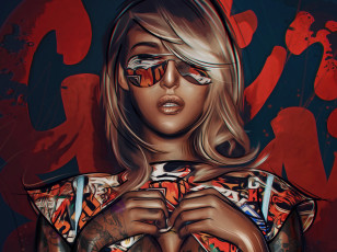 Картинка рисованное люди татуировки блондинка очки лицо арт девушка