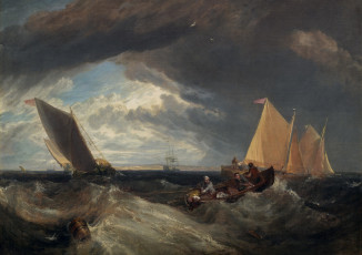 Картинка рисованное живопись пейзаж река лодка парус