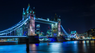Картинка london+blues города лондон+ великобритания мост река ночь