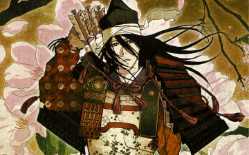 Картинка аниме bleach kuchiki byakuya samurai tite kubo art блич повязка стрелы сакура доспехи синигами