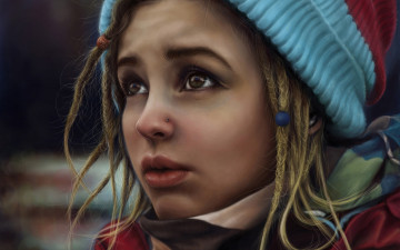 Картинка рисованное люди лицо шапка девушка пирсинг взгляд дреды арт