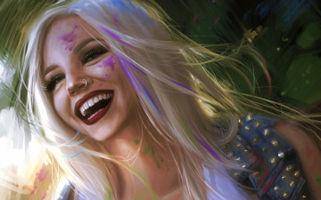Картинка рисованное люди настроение арт девушка блондинка смех улыбка