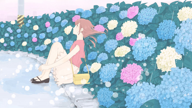 Обои картинки фото аниме, unknown,  другое, цветы, девушка, арт
