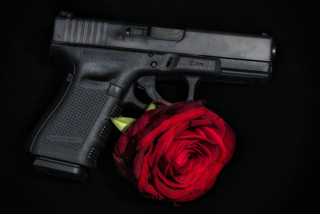 Обои картинки фото оружие, пистолеты, боевой, пистолет, глок, роза, glock