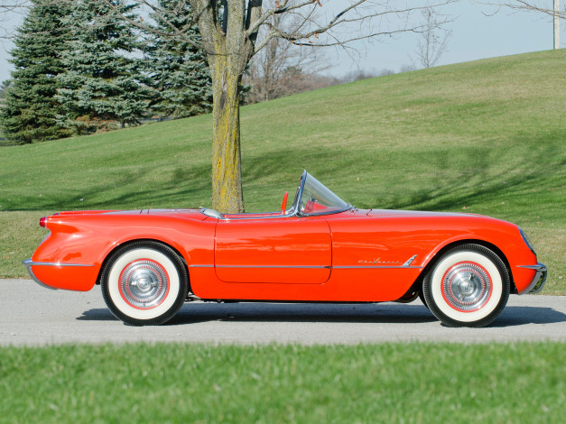 Обои картинки фото corvette c1 1955, автомобили, corvette, c1, 1955, оранжевый