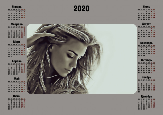 Обои картинки фото календари, компьютерный дизайн, лицо, девушка, женщина, профиль, calendar, 2020