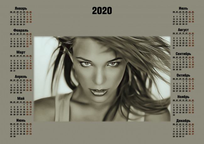 Обои картинки фото календари, компьютерный дизайн, взгляд, девушка, лицо, женщина, calendar, 2020