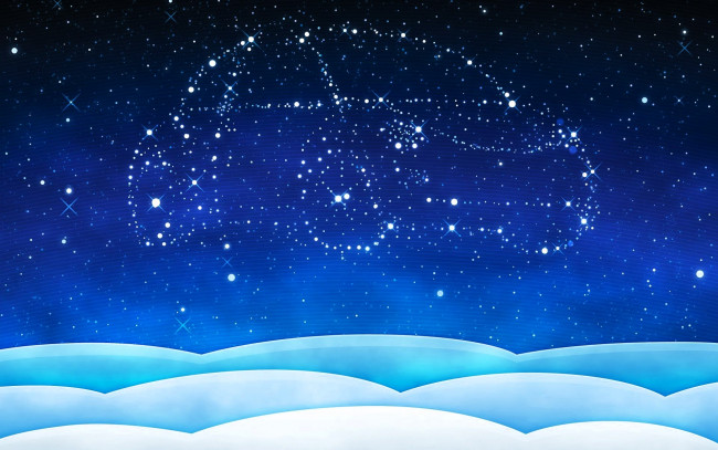 Обои картинки фото рисованное, vladstudio, снега, звезды, машина, созвездие