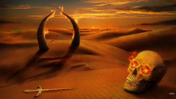 Картинка 3д графика horror ужас череп песок