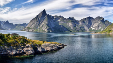 Картинка природа реки озера фьорд дом