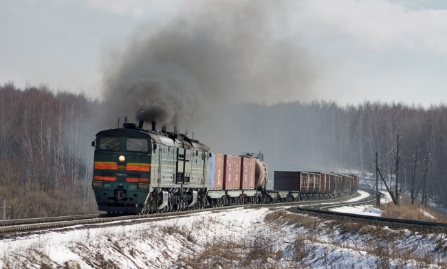 Обои картинки фото техника, поезда, состав, локомотив, железная, дорога, поезд, ржд
