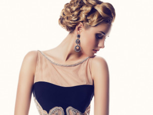 Картинка девушки -unsort+ блондинки серьги модель шея девушка платье прическа макияж фон профиль