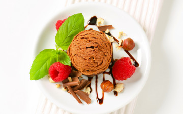 Картинка еда мороженое +десерты мята шоколад малина орехи
