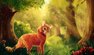 Картинка рисованное животные +коты лес кот