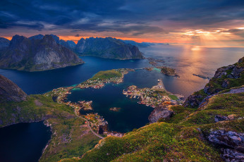 Картинка города -+панорамы норвегия лофотенские острова море