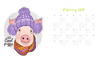обоя календари, рисованные,  векторная графика, поросенок, шапка, свинья, шарф