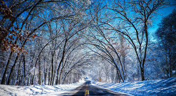 обоя природа, дороги, лес, снег, дорога