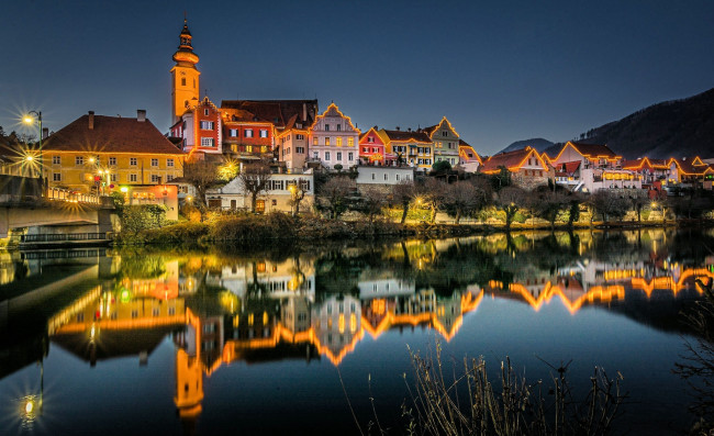 Обои картинки фото frohnleiten, austria, города, - огни ночного города