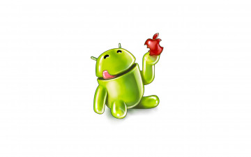Картинка компьютеры android зеленый ест андроид яблоко