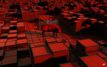 Картинка 3д графика animals животные свинья фон кубики
